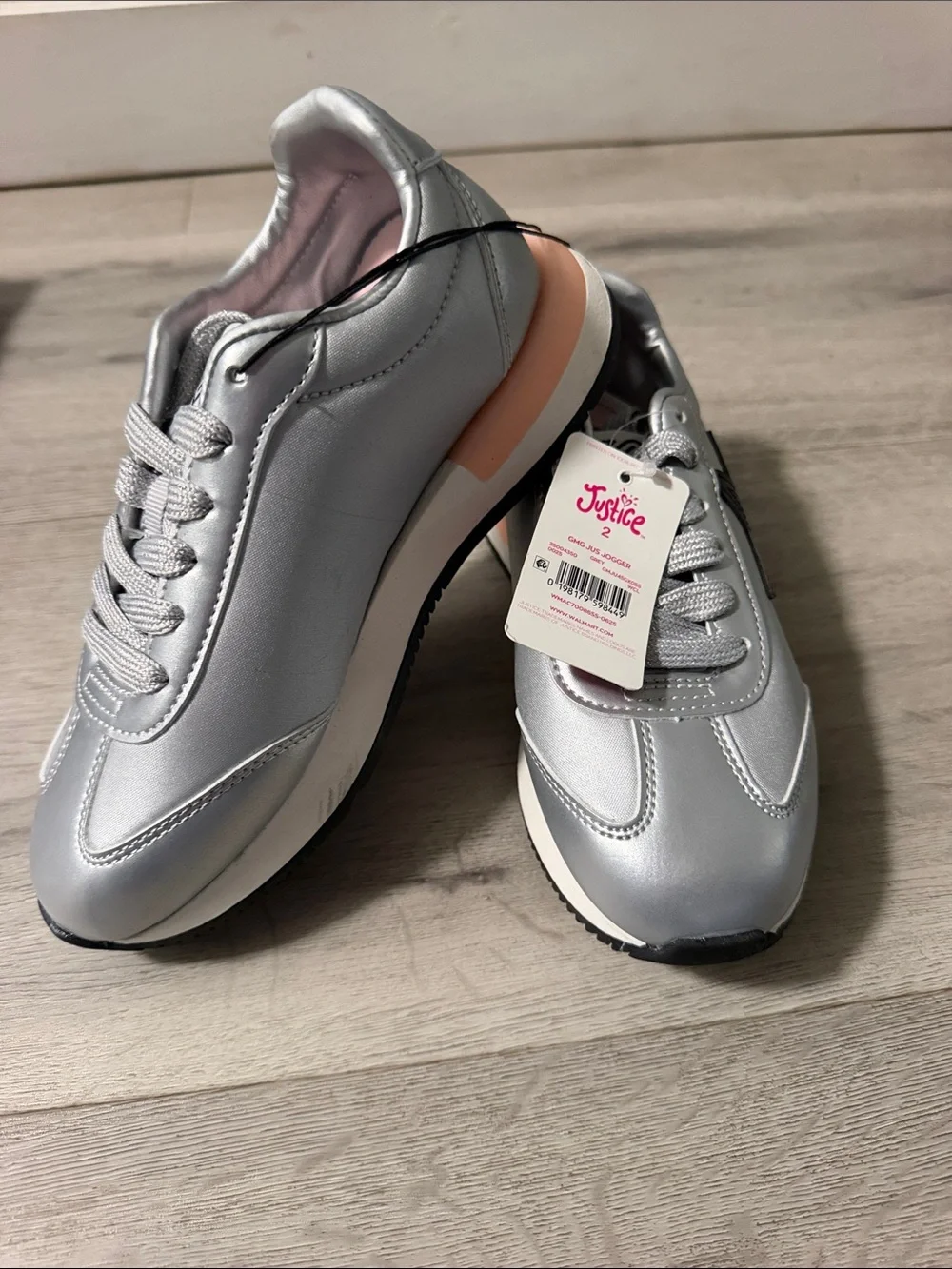 Justice Silver Metallic Sneakers with Pink Accent
